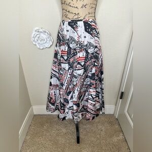 NTM: Jones New York Creamy White, Black & Orange Silk Blend Abstract Skirt Sz 6